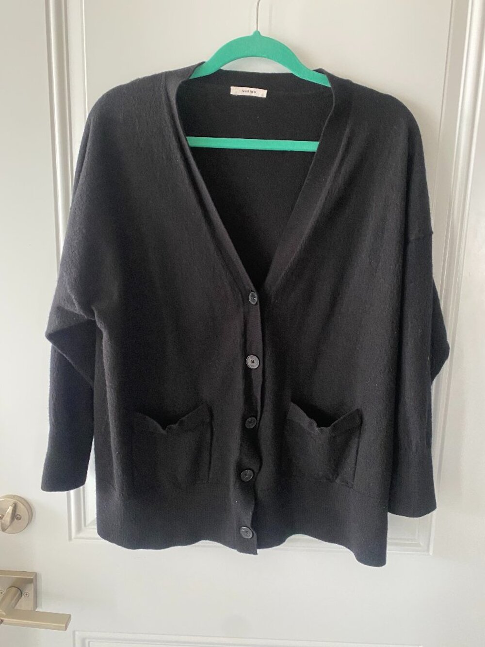 Hudson North Merino Wool Cardigan Black Button Front Cozy Minimalist Sweater